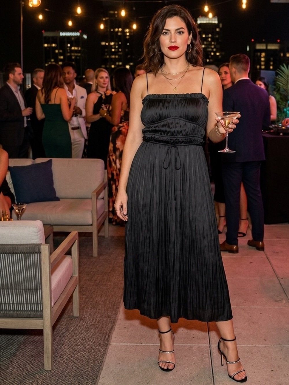 Ulla Johnson Black Plissé Midi Dress - Tiered Ruffle Strappy Sun Dress Sz 6